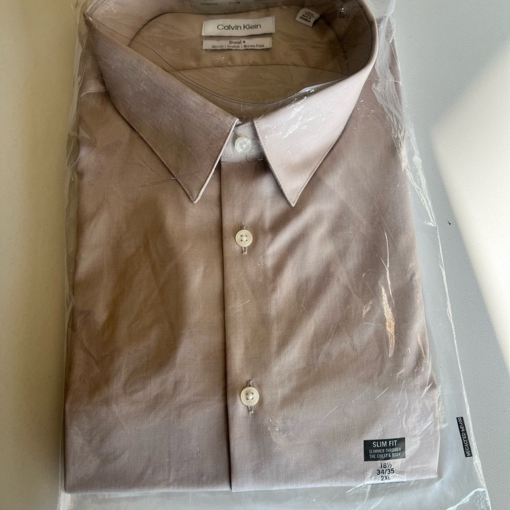 Calvin Klein Men’s Slim Fit Dress Shirt - Taupe Beige New